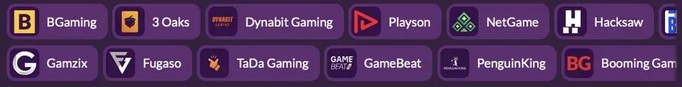 Top-Anbieter bei SlotRave: BGaming, 3 Oaks, Dynabit Gaming, Playson, NetGame, Hacksaw, Gamzix, Fugaso, TaDa Gaming, GameBeat, PenguinKing, Booming Games